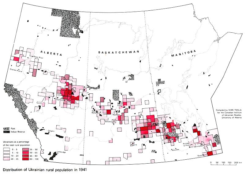 Image - Map (2 of 3): Distribution of Ukrainian Rural Population in the Prairie Provinces of Canada in 1941.